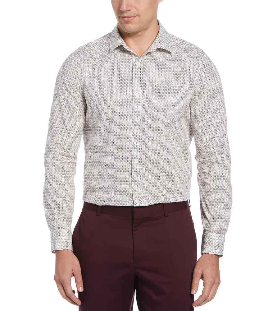 Perry Ellis Performance Stretch Micro Chain Pattern Long Sleeve Woven Shirt