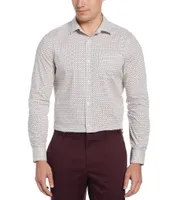 Perry Ellis Performance Stretch Micro Chain Pattern Long Sleeve Woven Shirt