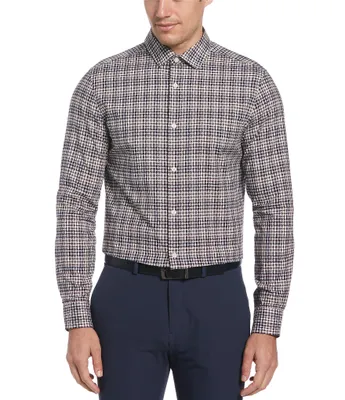 Perry Ellis Pixel Plaid Stripe Long Sleeve Woven Shirt