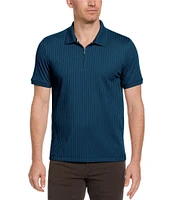 Perry Ellis Ribbed Quarter-Zip Short Sleeve Polo Shirt