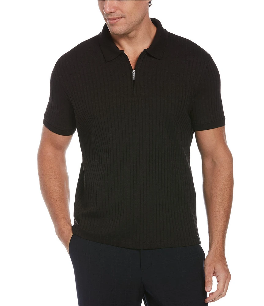 Perry Ellis Ribbed Quarter-Zip Short Sleeve Polo Shirt