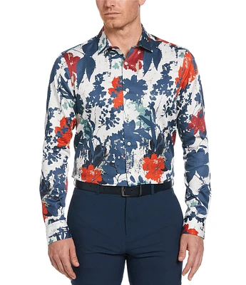 Perry Ellis Sateen Floral Print Long Sleeve Woven Shirt