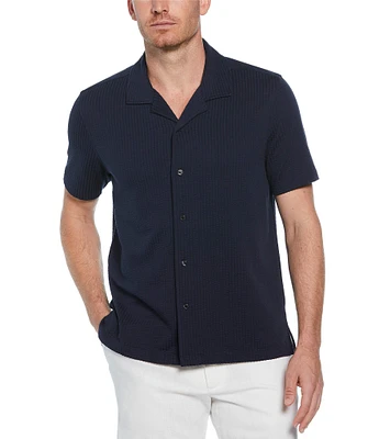 Perry Ellis Seersucker Short Sleeve Woven Camp Shirt