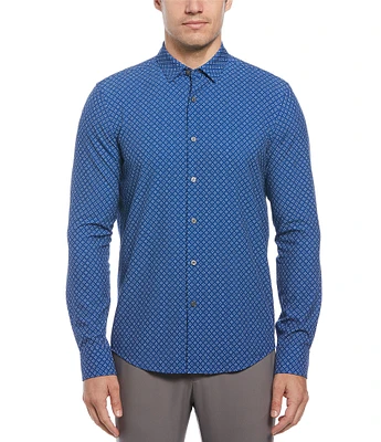 Perry Ellis Slim Fit Diamond Print Long Sleeve Woven Shirt