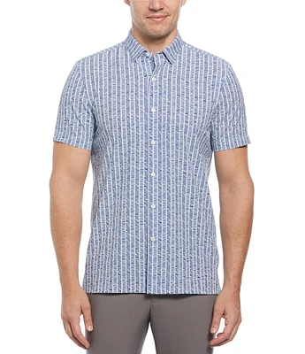 Perry Ellis Slim-Fit Line Pattern Short Sleeve Woven Shirt