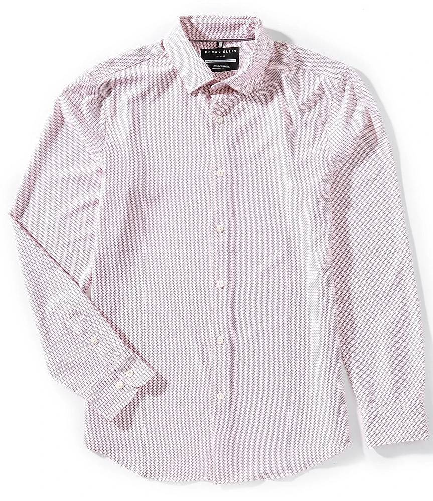 Perry Ellis Slim Fit Performance Stretch Float Pattern Long Sleeve Woven Shirt