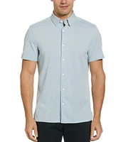 Perry Ellis Slim Fit Solid Cotton Interlock Short Sleeve Woven Shirt