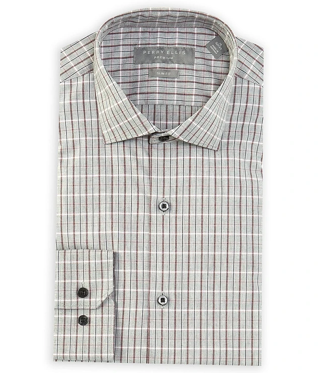 murano gold label dress shirts Perry Ellis Slim Fit Spread Collar Melange Plaid Shirt pair:bristol-mini-croissant-leather-bag-gold