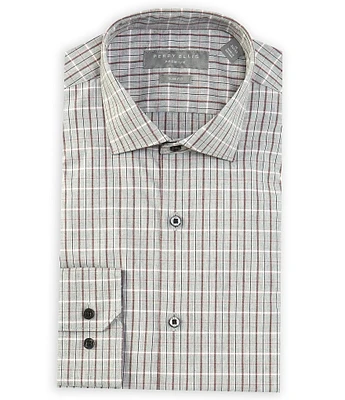 Perry Ellis Slim Fit Spread Collar Melange Plaid Dress Shirt