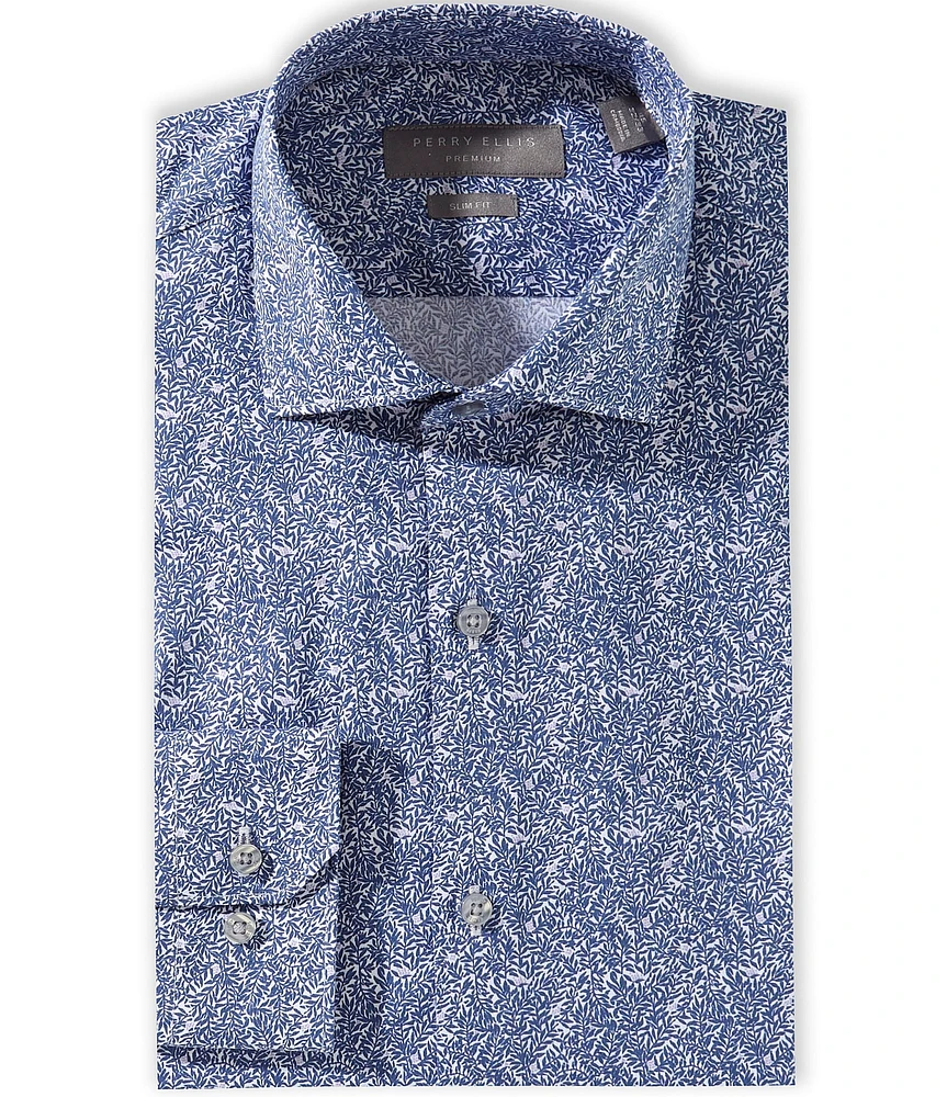 Perry Ellis Slim Fit Spread Collar Floral Print Dress Shirt