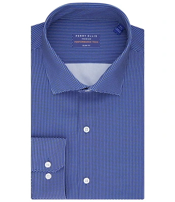 Perry Ellis Slim Fit Spread Collar Premium Performance Tech Geo Printed Dress Shirt