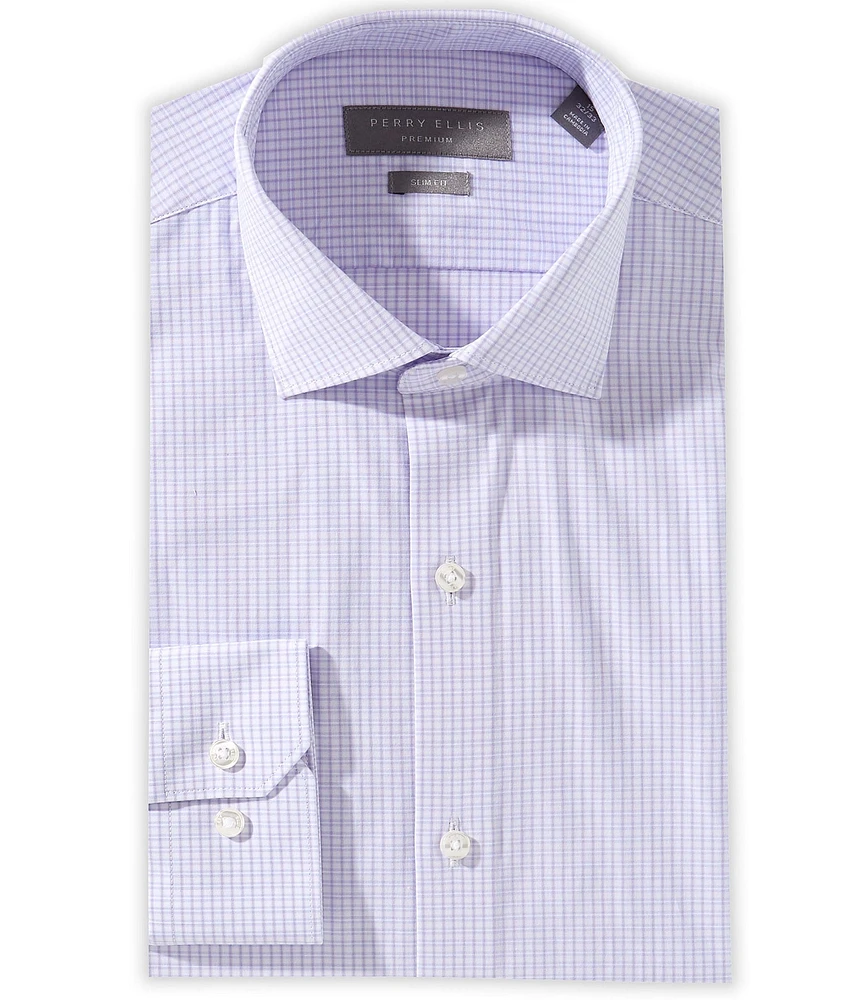 Perry Ellis Slim Fit Spread Collar Tonal Plaid Dress Shirt