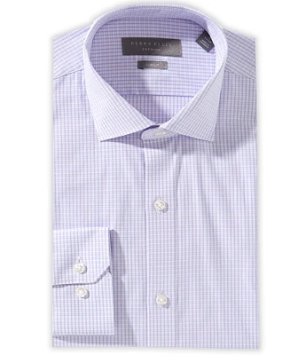 Perry Ellis Slim Fit Spread Collar Tonal Plaid Dress Shirt