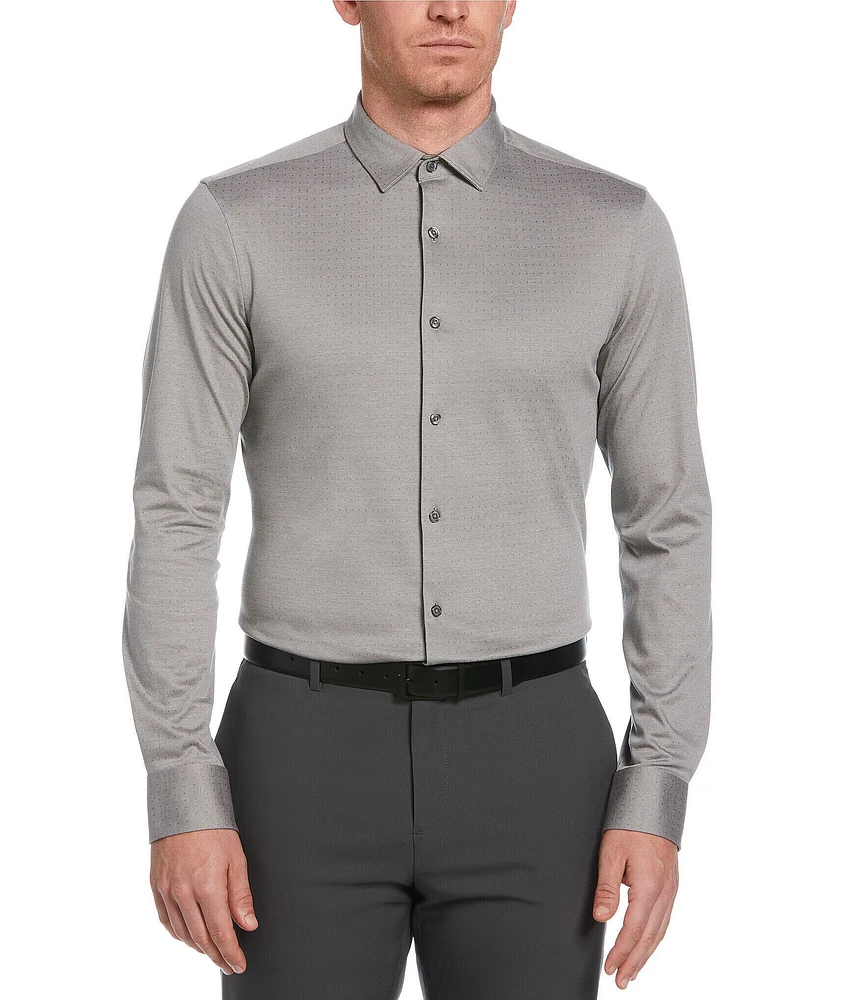 Perry Ellis Slim Fit Stretch Dobby Long Sleeve Mini Tonal Dot Print Shirt