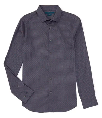 Perry Ellis Slim Fit Stretch Dot Zig-Zag Jacquard Long Sleeve Woven Shirt