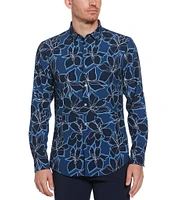 Perry Ellis Slim Fit Stretch Floral Print Long Sleeve Woven Shirt