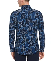 Perry Ellis Slim Fit Stretch Floral Print Long Sleeve Woven Shirt