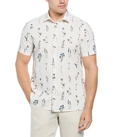 Perry Ellis Stretch Floral Stripe Short Sleeve Woven Shirt