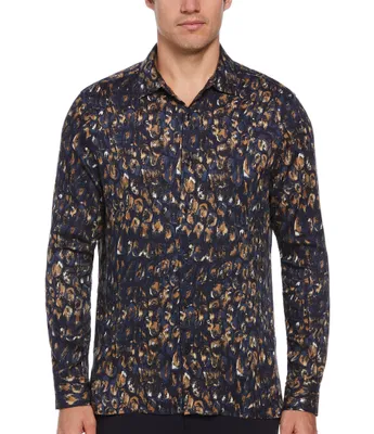 Perry Ellis Stretch Paint Strokes Print Long Sleeve Woven Shirt