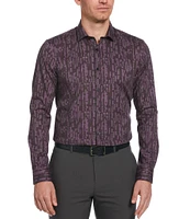 Perry Ellis Stretch Pebble Print Long Sleeve Woven Shirt