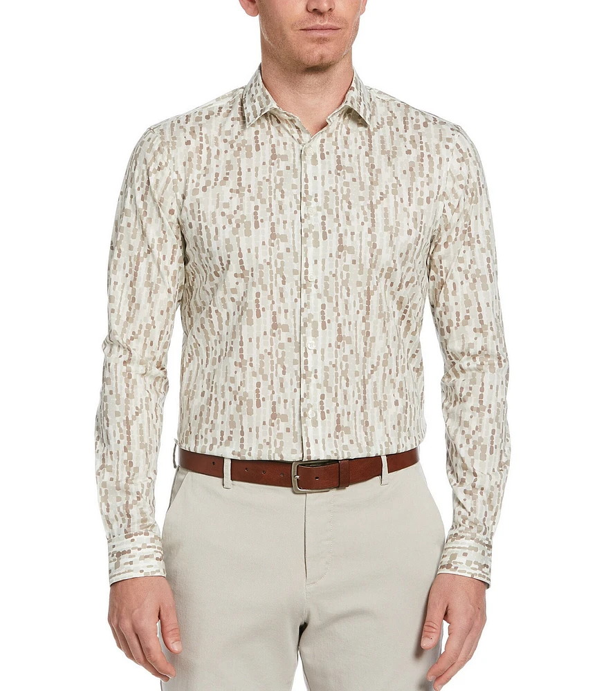 Perry Ellis Stretch Pebble Print Long Sleeve Woven Shirt