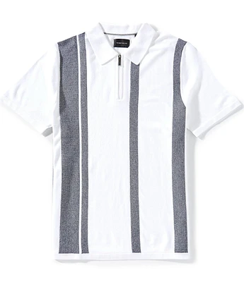 Perry Ellis Stripe Quarter-Zip Short Sleeve Polo Sweater