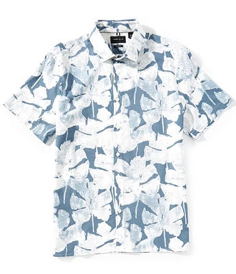 Perry Ellis Textured Leaf Print Stretch Short Sleeve Woven Shirt