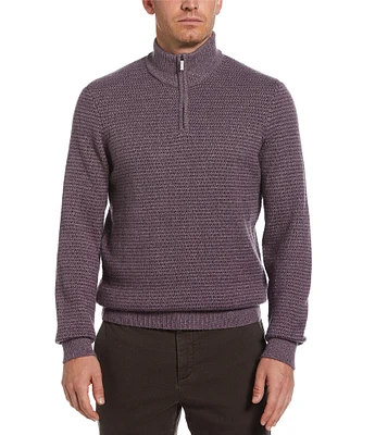 Perry Ellis Tonal Pattern Quarter-Zip Pullover