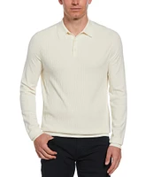 Perry Ellis Tonal Pattern Tech Long Sleeve Polo Shirt