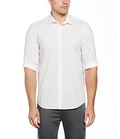 Perry Ellis Untucked Dobby Roll Sleeve Woven Shirt