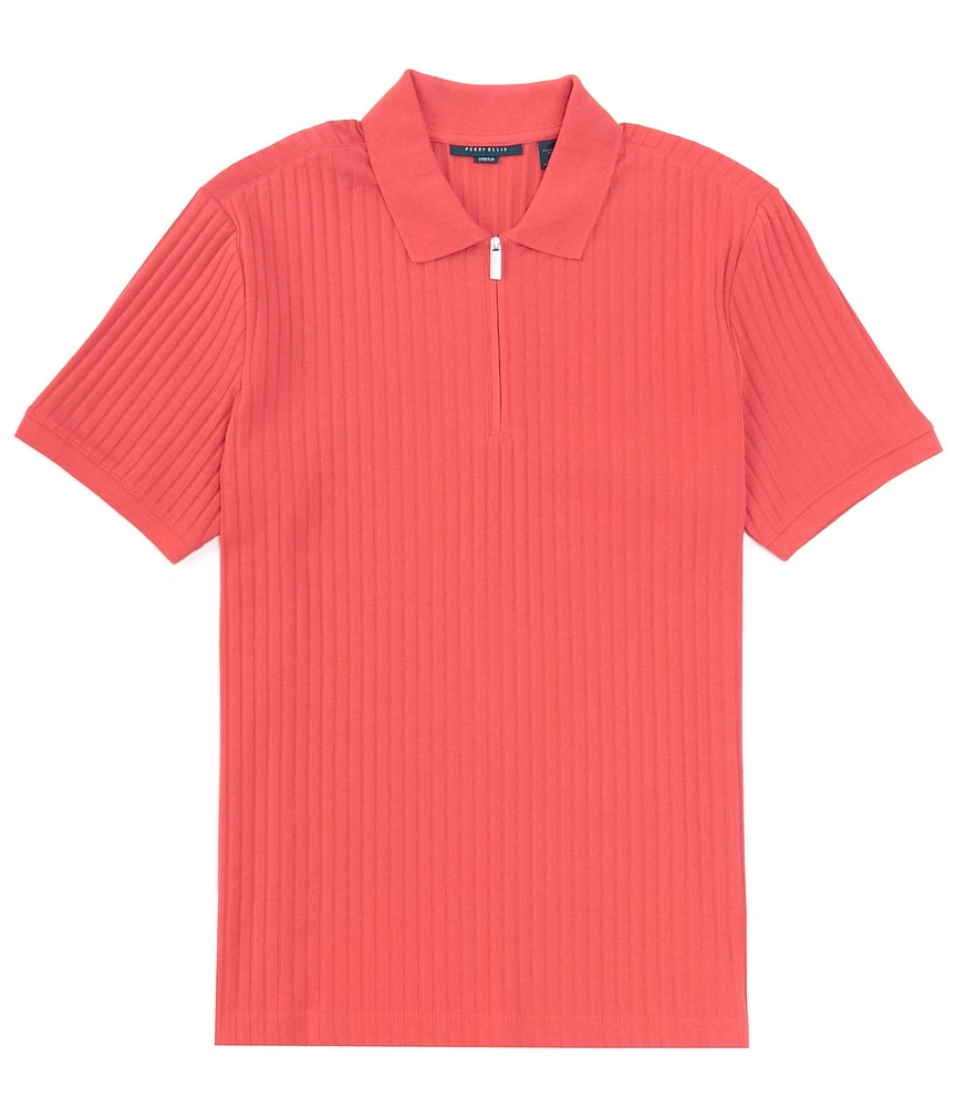 Perry Ellis Vertical Rib Quarter-Zip Short Sleeve Polo Shirt