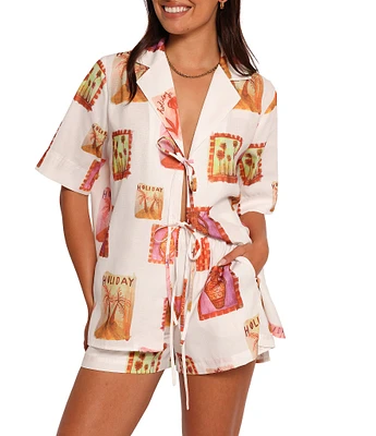 Petal & Pup Aaliyah Abstract Postcard Point Collar Tie Front Coordinating Top