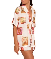 Petal & Pup Aaliyah Abstract Postcard Point Collar Tie Front Coordinating Top
