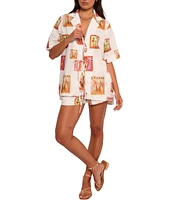 Petal & Pup Aaliyah Abstract Postcard Point Collar Tie Front Coordinating Top