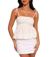Petal & Pup Aarti Eyelet Square Neck Sleeveless Peplum Top