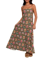 Petal & Pup Aoife Post Stamp Print Square Neck Sleeveless Maxi Dress