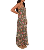 Petal & Pup Aoife Post Stamp Print Square Neck Sleeveless Maxi Dress