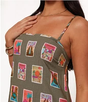Petal & Pup Aoife Post Stamp Print Square Neck Sleeveless Maxi Dress