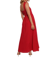 Petal & Pup Caty Square Neck Sleeveless Wide Strap Button Detail A-Line Maxi Dress