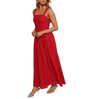 Petal & Pup Caty Square Neck Sleeveless Wide Strap Button Detail A-Line Maxi Dress