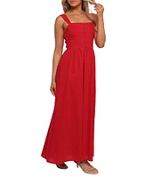 Petal & Pup Caty Square Neck Sleeveless Wide Strap Button Detail A-Line Maxi Dress