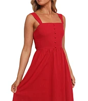 Petal & Pup Caty Square Neck Sleeveless Wide Strap Button Detail A-Line Maxi Dress