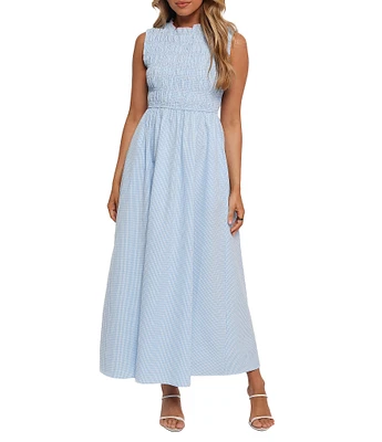 Petal & Pup Lanna Mini Gingham High Neck Ruffle Trim A-Line Maxi Dress