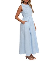Petal & Pup Lanna Mini Gingham High Neck Ruffle Trim A-Line Maxi Dress