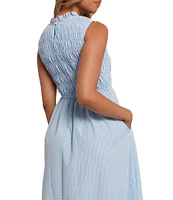 Petal & Pup Lanna Mini Gingham High Neck Ruffle Trim A-Line Maxi Dress