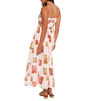 Petal & Pup Madi Abstract Postcard Print Halter Neck Sleeveless Cut Out Fit And Flare Maxi Dress
