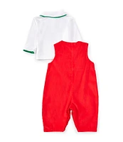 Petit Ami Baby 3-24 Months Red Corduroy & Shirt Reindeer Applique Coverall