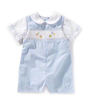 Petit Ami Baby Boys 12-24 Months Short-Sleeve Birthday-Themed Picture Smocked Shortall