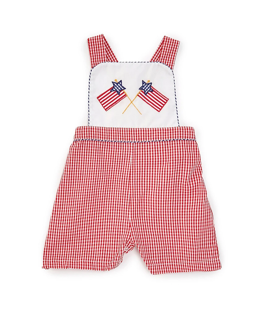 Petit Ami Baby Boys 12-24 Months Sleeveless Solid/Checked Americana Flag Shortall