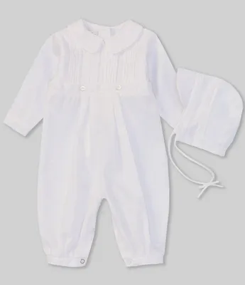 Petit Ami Baby 3-24 Months Christening Pintuck Coverall & Bonnet